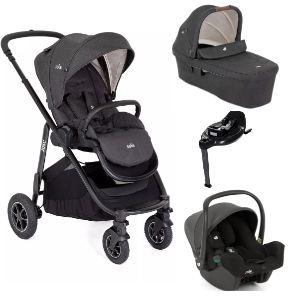 Joie Versatrax On-The-Go Encore 4 Piece Travel System Bundle with Rotating Car Seat, Shale